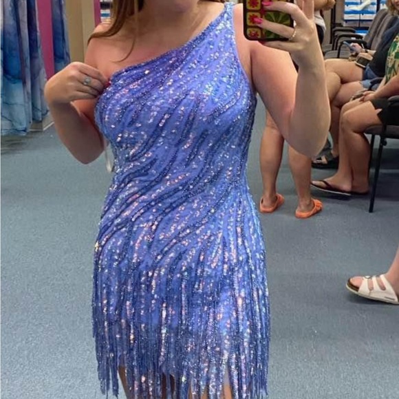 Blue Sherri Hill dress, size 00 - Picture 2 of 8